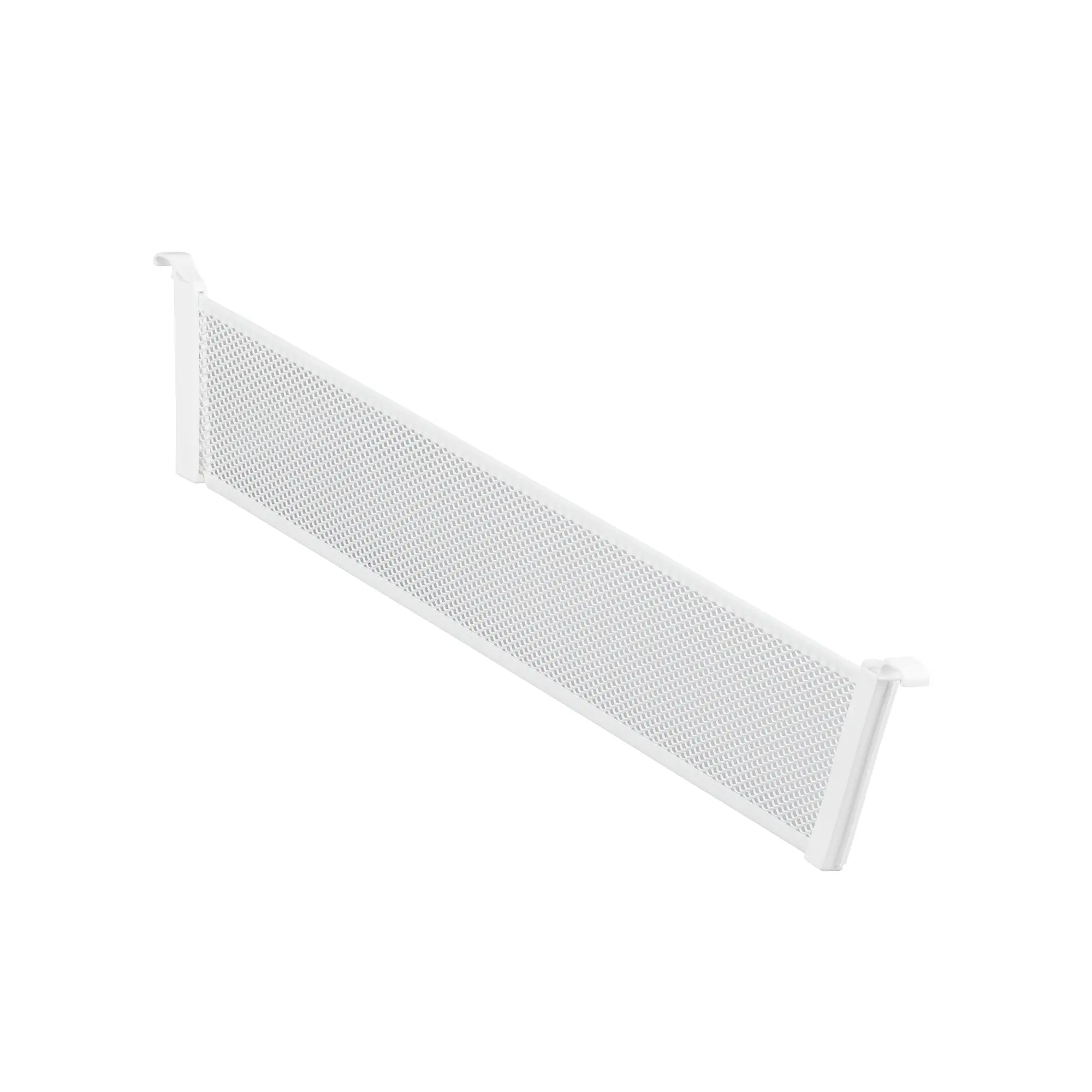 Vymezovač perforovaných košů Multi Classic by Elfa v bílé variantě o hloubce 531 mm a výšce 80-180 mm (SKU 223490)