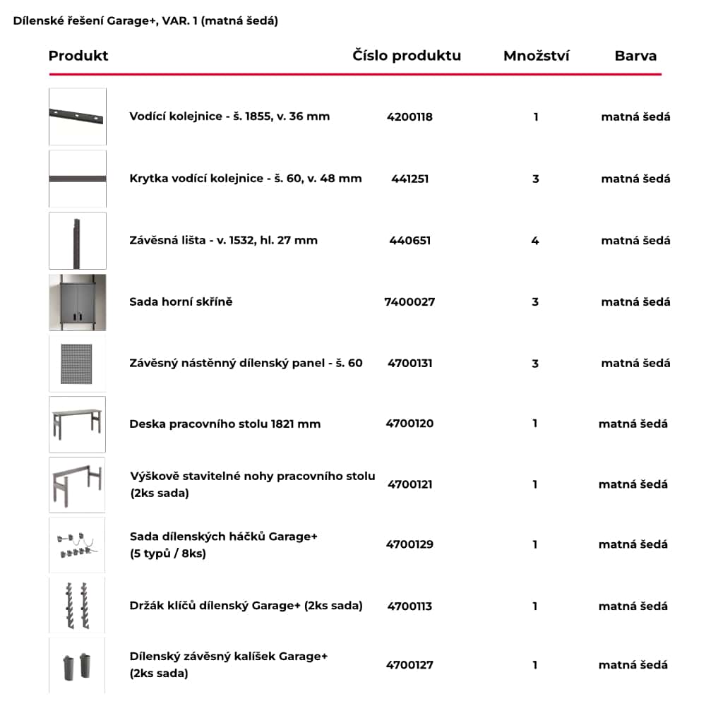 Dílna řešení GARAGE+ var. 1 matná šedá
