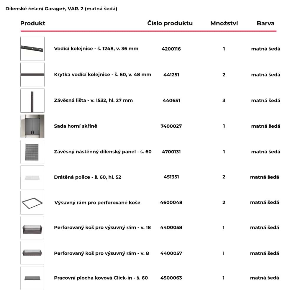 Dílna řešení GARAGE+ var. 2 matná šedá