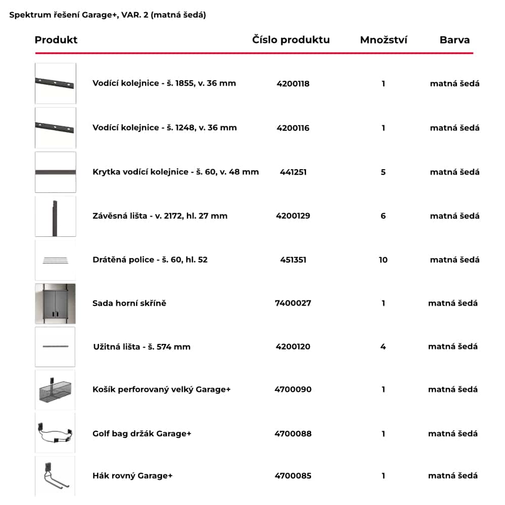 Spektrum řešení GARAGE+ var. 2 matná šedá
