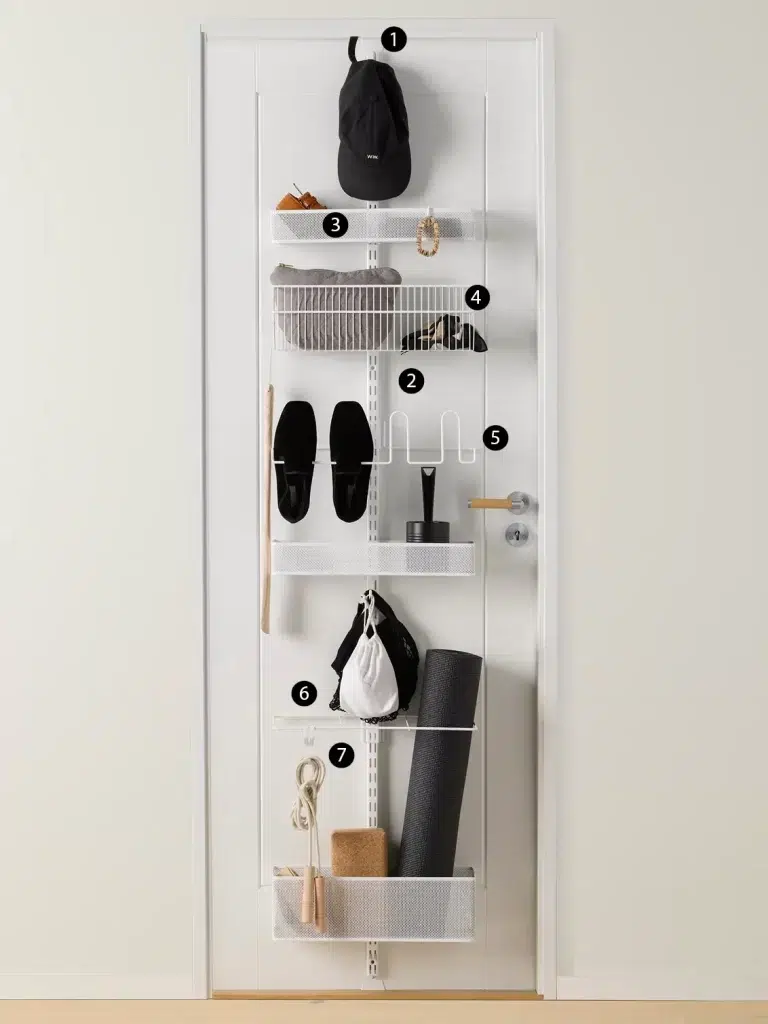 Rozpad úložné sestavy pro řešení na dveře řady Classic by Elfa na 7 položek (produktů).