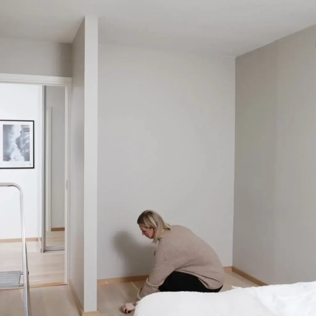 Paní zaměřující daný prostor pro řešení úložným systémem Elfa.