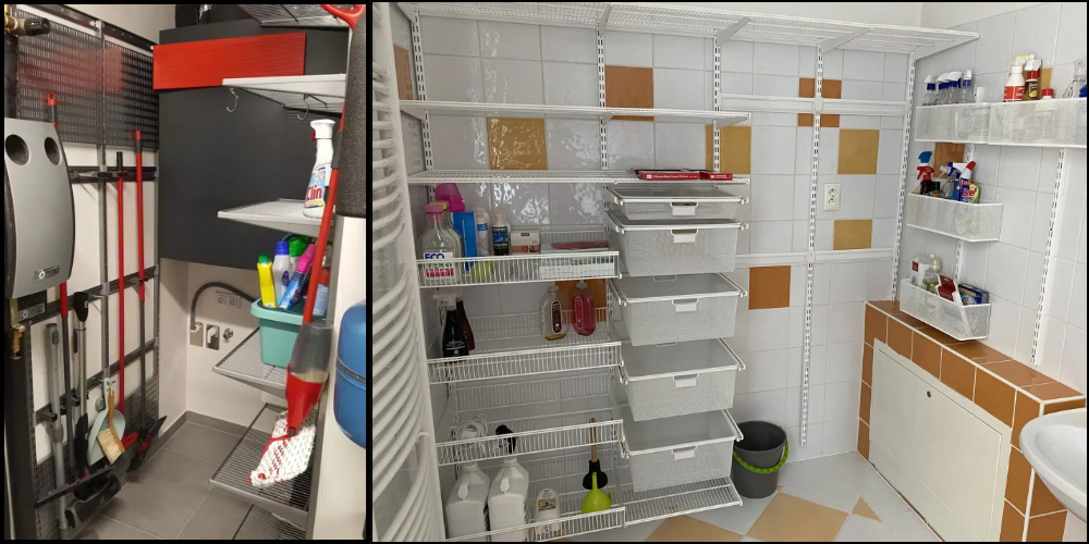 Úložný systém Classic by Elfa do úklidové místnosti a koupelny.